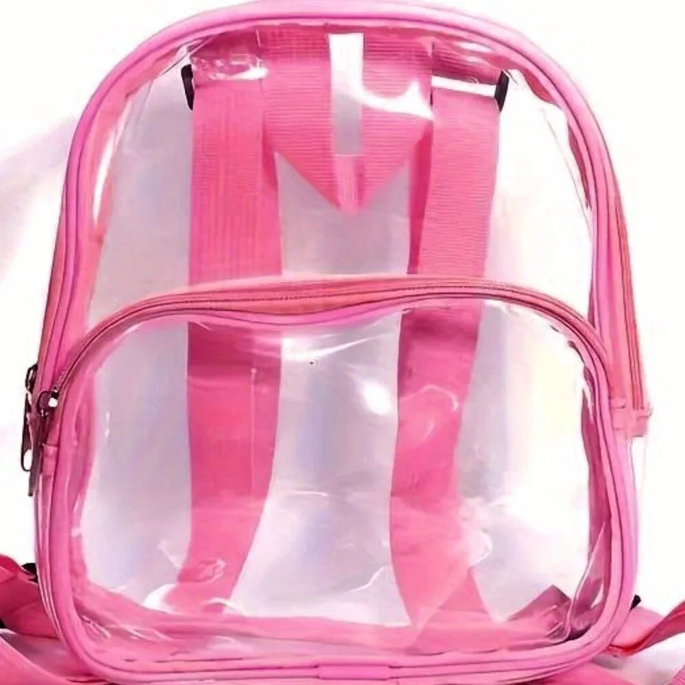 Clear Stadium Backpack Pink Trim Waterproof PVC Concert Game Travel Bag